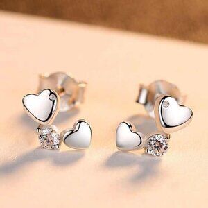 💎 "Double Heart Dainty CZ 925 Sterling Silver Plated Earrings WomenINDN8618,